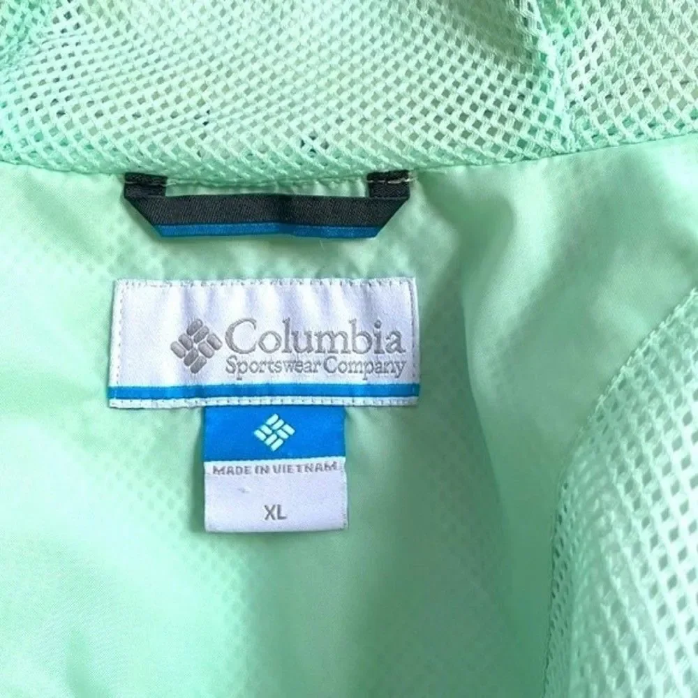 Columbia Girls’ Arcadia™ Rain Jacket Blue W/Green Lined Sz XL Great Condition